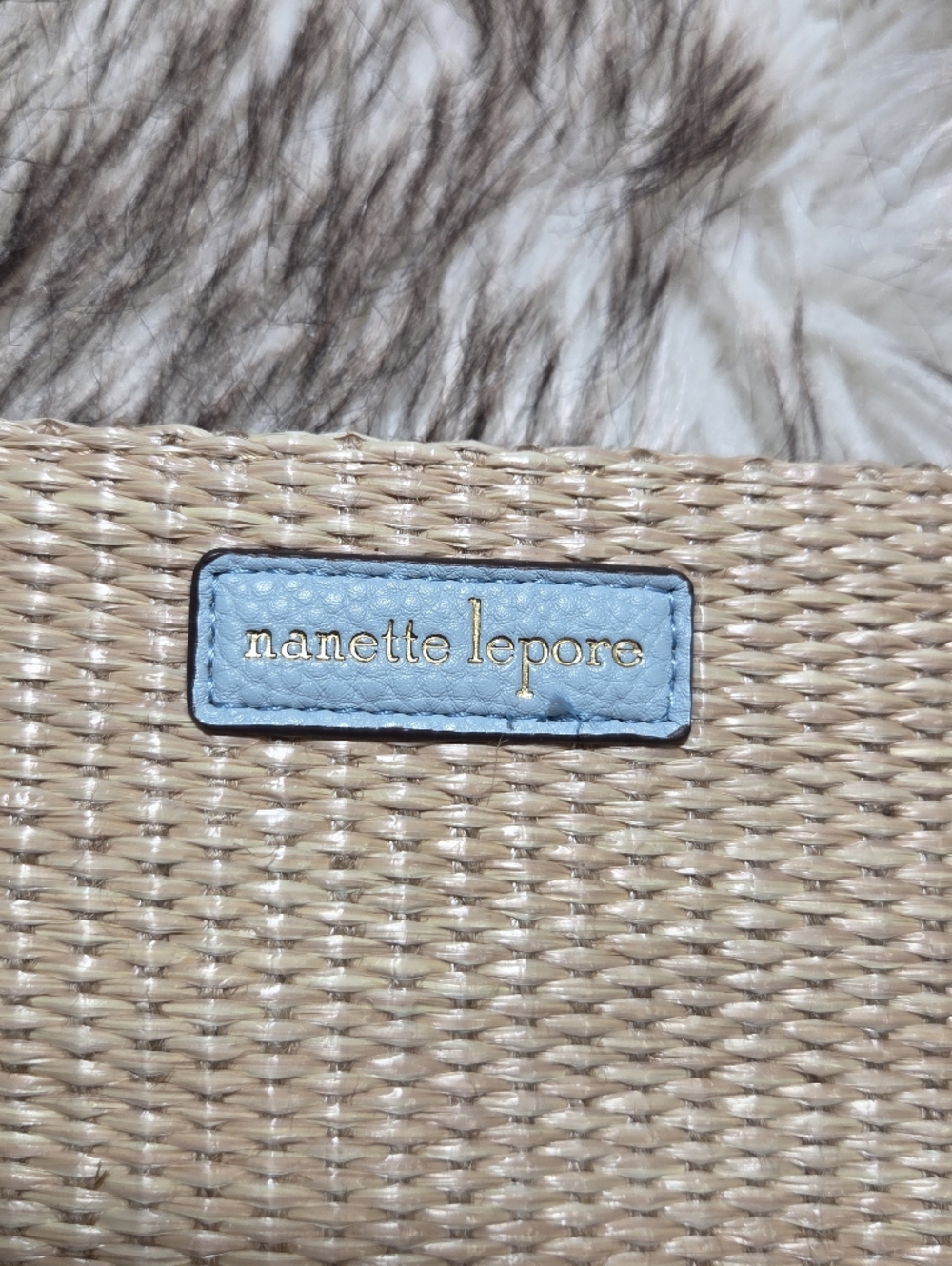 Nanette Lepore Natural Straw Shoulder Bag with Light Blue Trim - Picture 2 of 8